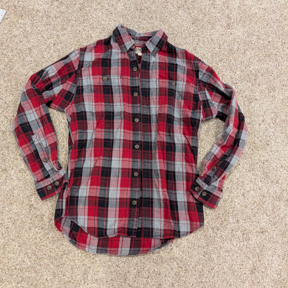Duluth Trading Co Red and Gray Plaid Casual Shirt